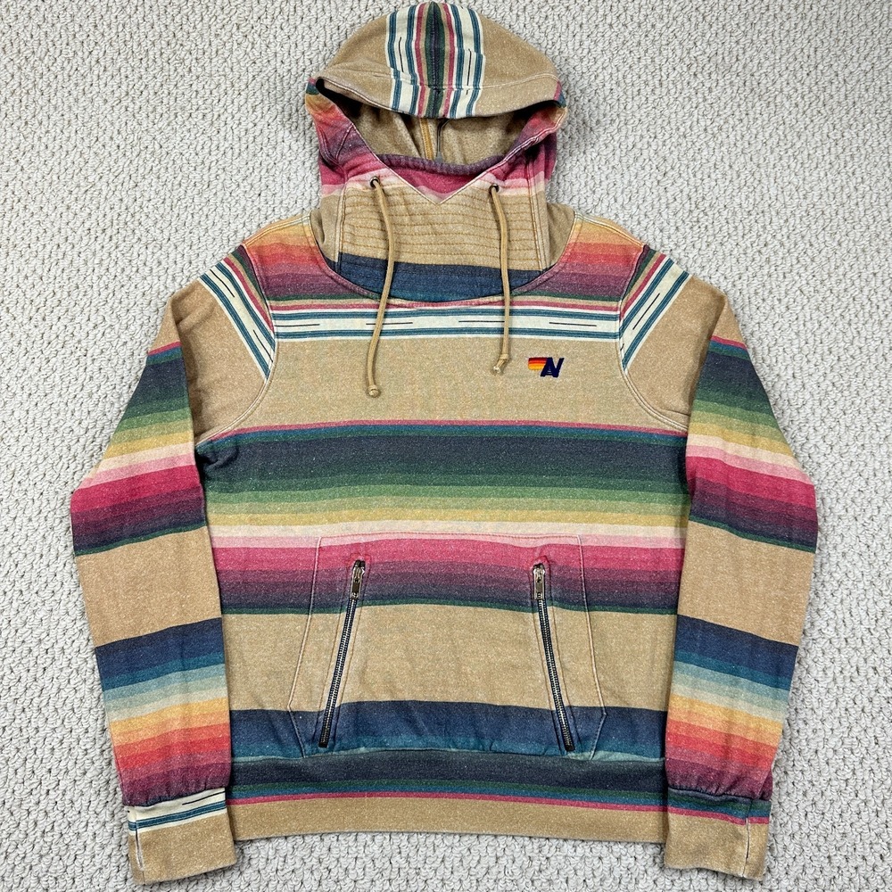 Aviator Nation Hoodie Unisex M Serape Ninja Stripe Aztec Pullover Sweatshirt USA